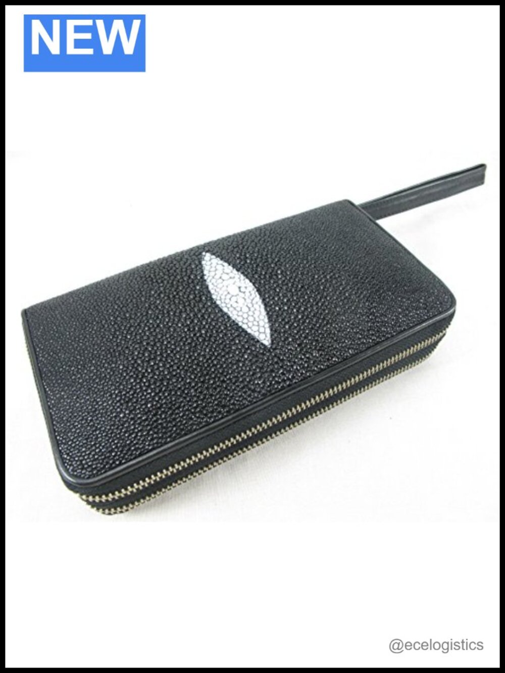 Genuine Stingray Skin Leather Zip Around Clutch Wallet Wristlet Purse